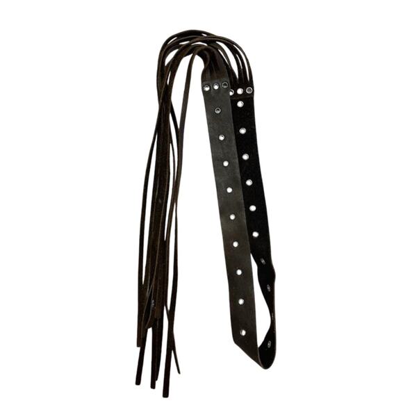 Source Unknown Accessories - Vintage Leather Eyelet Brown Fringe Belt Renaissance Folk Band Western Strap